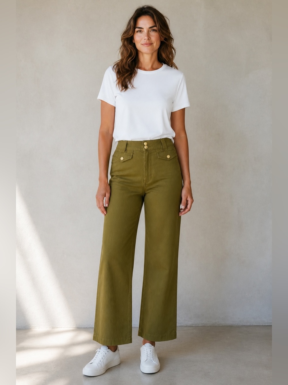 Rafaella Olive Green High-Waist Wide-Leg Jeans